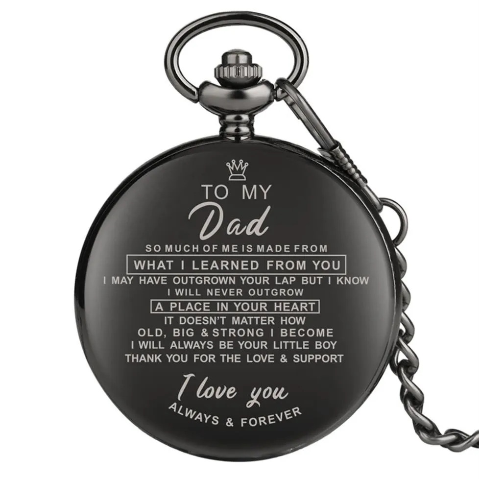 Orologi classici di moda Full Black TI AMO ALLA MIA mamma Papà Moglie Husaband Orologio da taschino al quarzo unisex Catena pendente Regalo di famiglia201j