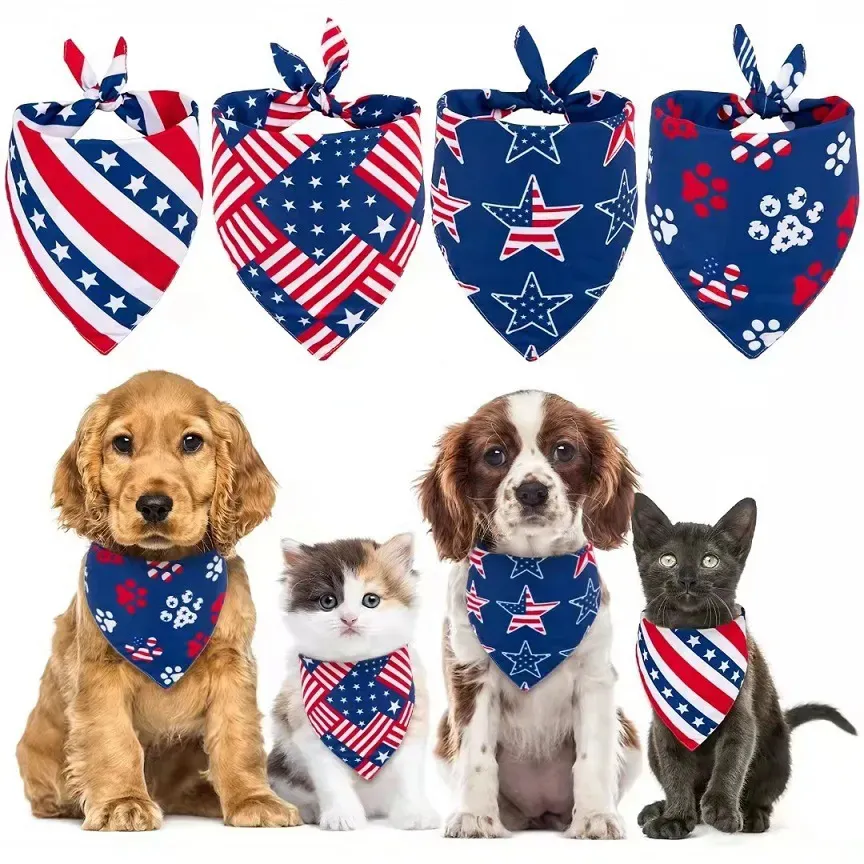 American Flag Dog Bandana 4th of July Dog Bandanas Patriotic Dog Triangle Bib Scarf Accessories Independence Day Bibs Dog Kerchief Set for Small Medium Dogs