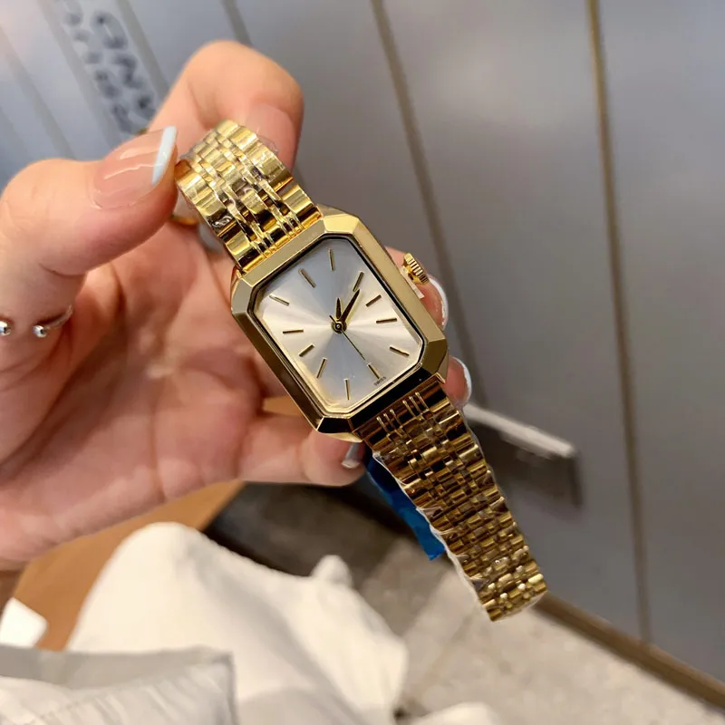 Luxe dames horloges topmerkontwerper rechthoek Lady kijken alle roestvrijstalen band 23 mm polshorloges hoogwaardige vrouwen verjaardag kerstmoederdag cadeau