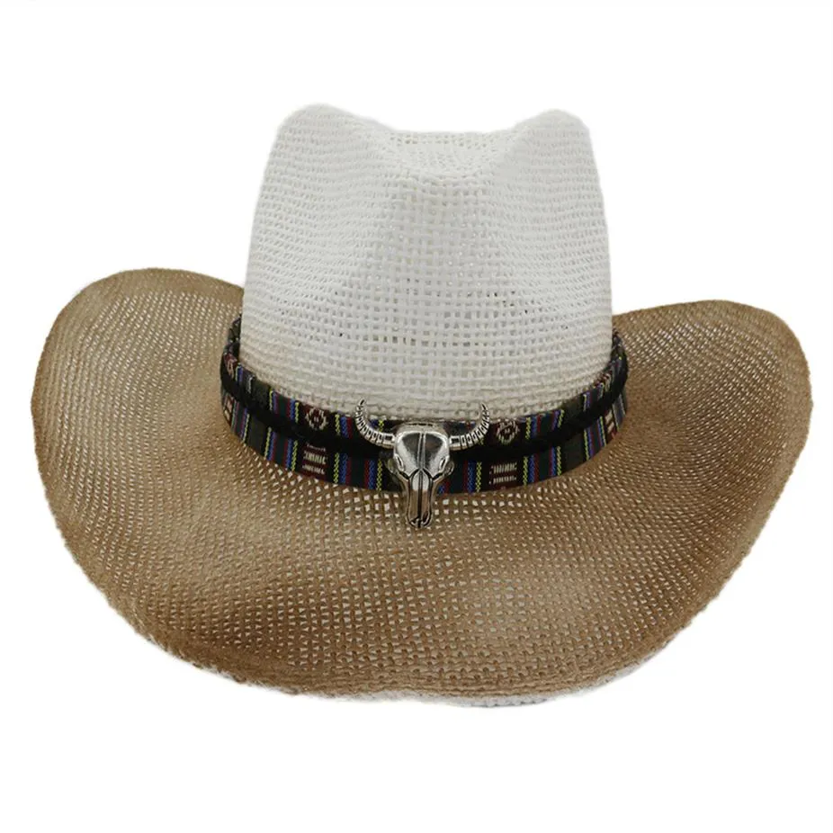 Brązowa farba natryskowa duża grzbiet papierowy kowboj słomy kapelusz na świeżym powietrzu unisex mężczyzn kobiety Sun Ochrony Hat Beach Panama Sun Cap257k