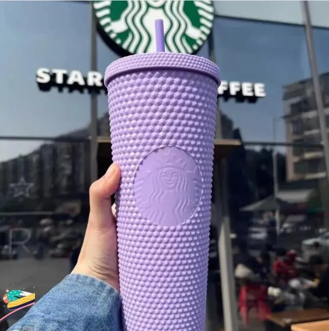 New Starbucks Studded Drinkware Tumblers 710MLwith logo Plastic Coffee Mug Bright Diamond Starry Straw Cup Durian Cups Gift Product