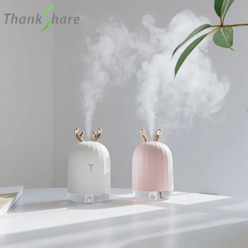 Apparater tacksöta söta vita hjortar rosa kanin luftfuktare kreativ tecknad USB diffusor 220 ml laddning ljus skrivbord arom diffusor