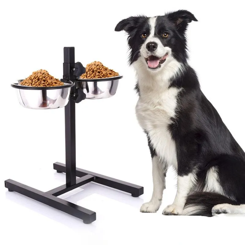 Feeding Adjustable Dog Bowl Multisize Standing Height Floor Type Pet Feeder Stainless Steel Elevated Double Bowl Fourlegged Pet Birdba