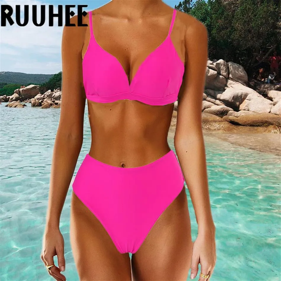 RUUHEE Neon High Waisted Bikini 2020 Women Swimsuit Push Up