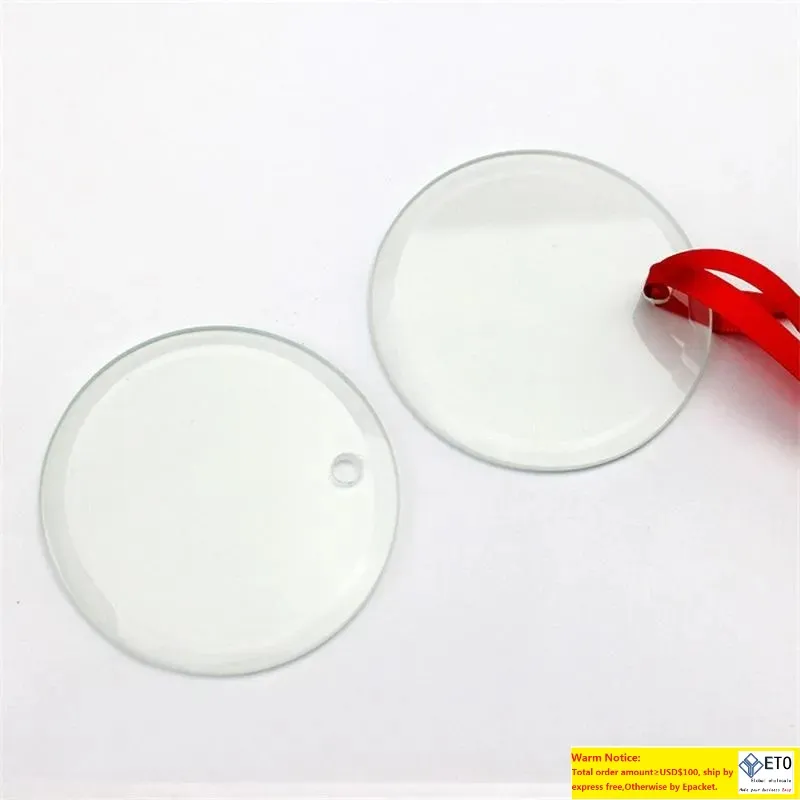 Sublimation Blanks Glass Pendant Christmas Ornaments Single Side Thermal Transfer Ornament Festival Decore Customized Diy