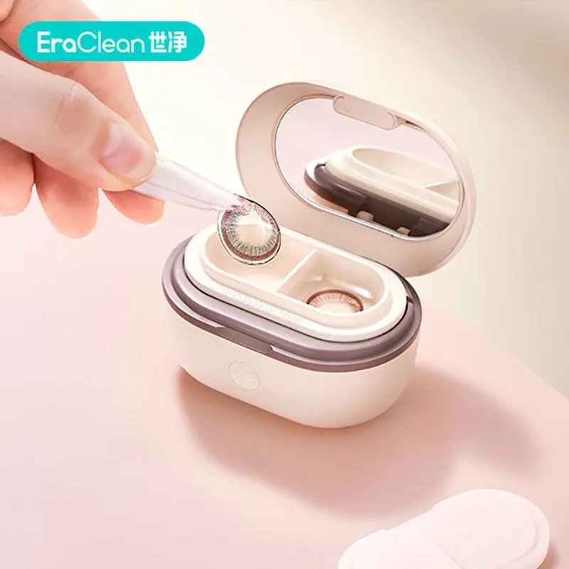 Accessoires New Eraclean Contact Lens Machine de nettoyage à ultrasons haute fréquence 110 kHz Vibration Fréquence Rechargeable Contact Rendre la laveuse de l'objectif