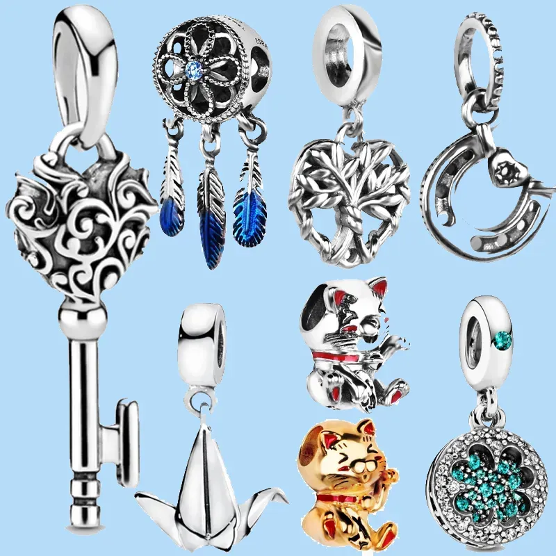 Ciondoli in argento sterling 925 per perline di gioielli Pandora Dangle Regal Lucchetto Lucky Key of Love Bead