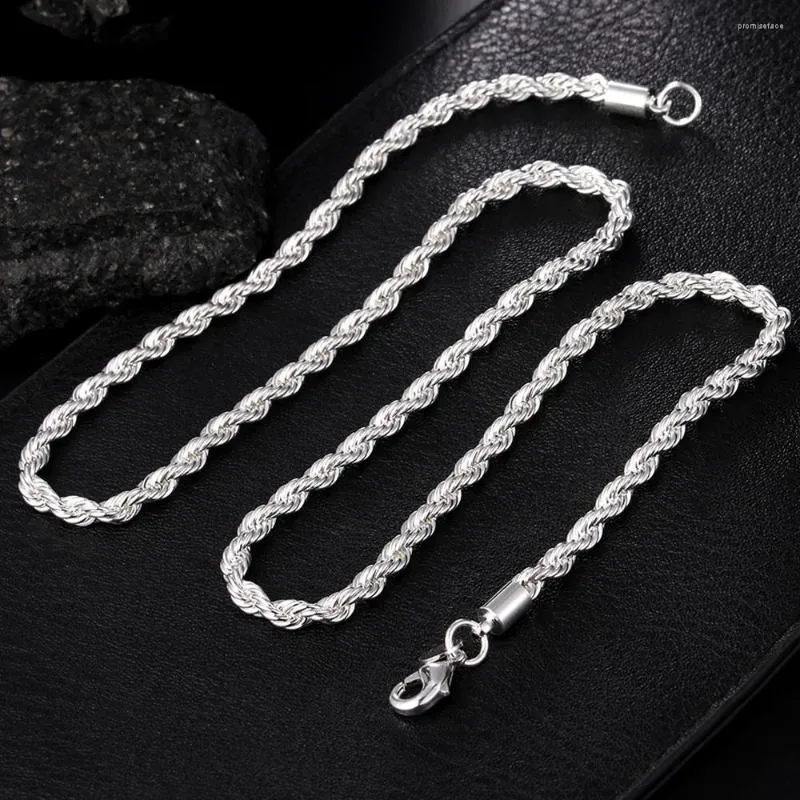 Zincirler 925 Sterling Gümüş 16/18/20/22/24 inç 4mm Twisted Halat Zincir Kolye Kadınlar Moda Düğün Take Takı