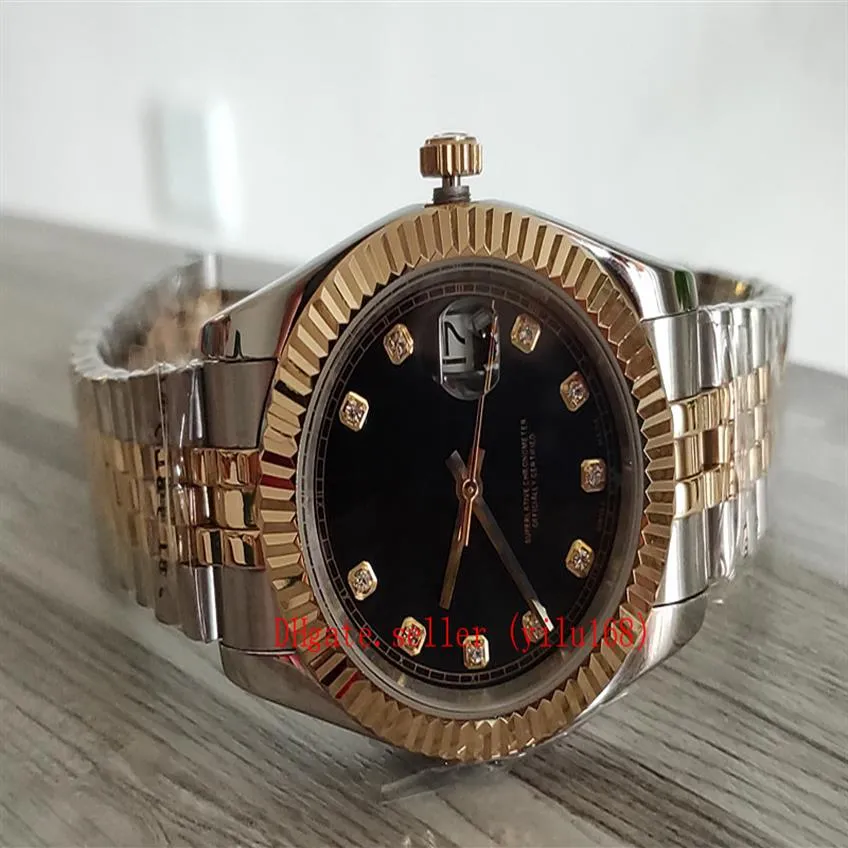 high quality Mens Watches SHIP Two Tone Stainless Steel Date Solid Bracelet Sapphire Black Dial 41mm Man Datejust Wristwatch 12633326y