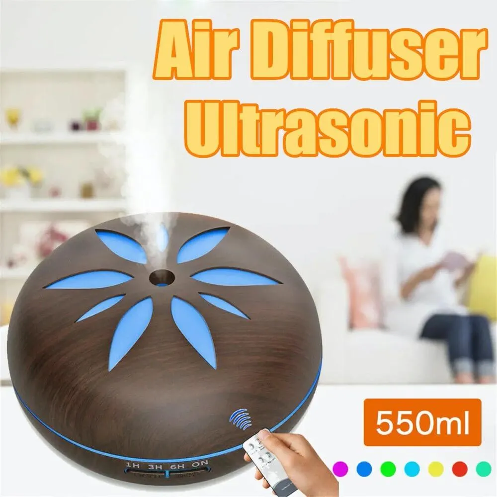 Luftbefeuchter Luftbefeuchter Ätherisches Öl Diffusor Aromatherapie Ultraschall Aroma Fernbedienung Holzmaserung mit 7 LED-Licht 550 ml für Home Office