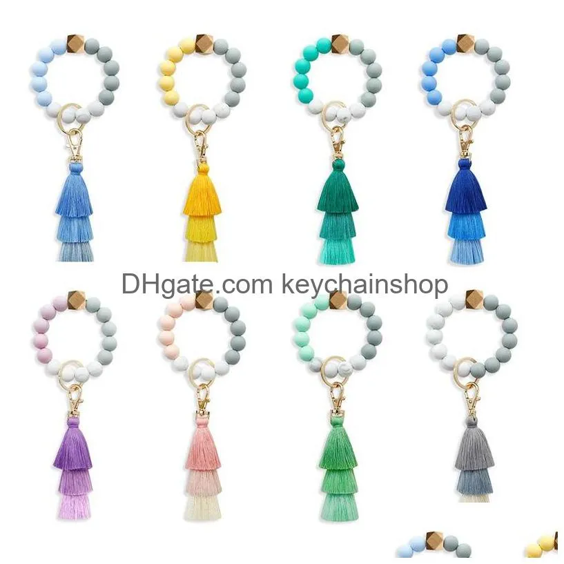 Key Rings 8 Styles Sile Bead Bracelet Chain Female Italian Tassel Bracelets Keys Ring Drop Delivery Jewelry Dhclt