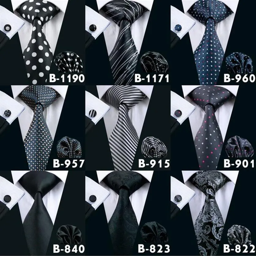 Mans svarta formella band busslighet nack slips set mode av hög kvalitet silke slipsar för män varumärke slips252q