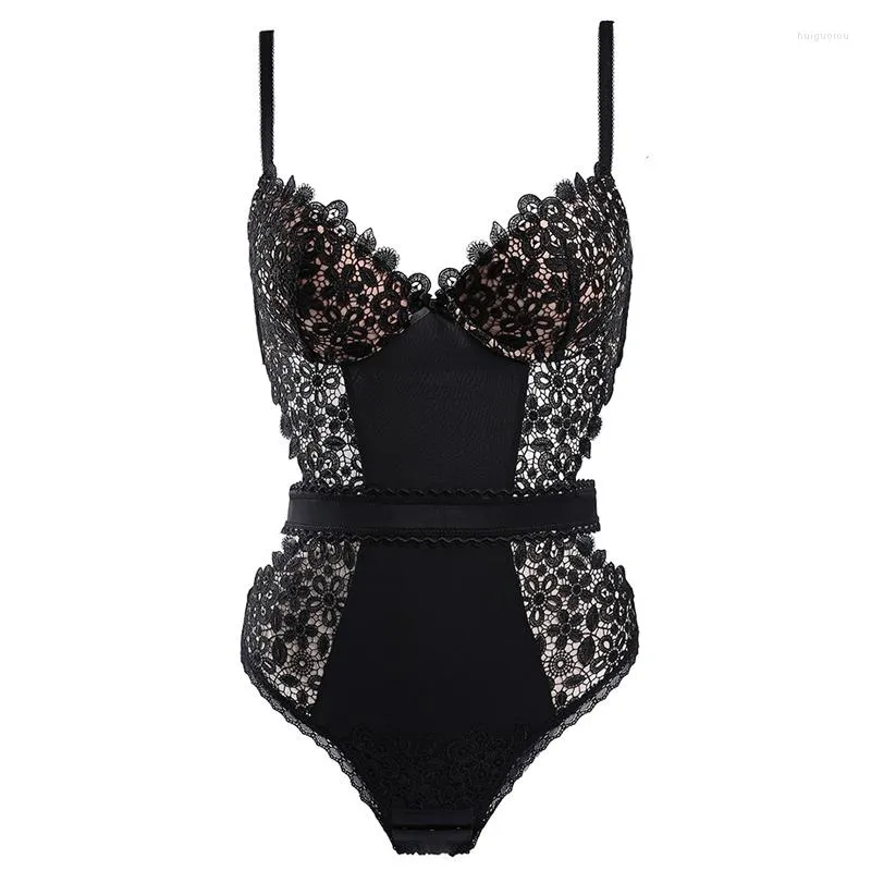 Damesvormers Sexy Bodysuit voor vrouwen Lingerie Borduurwerk kanten uit Hollow Out Back Back Peded Cup onderbrugd ondergoed van één stuk mouwloosheid