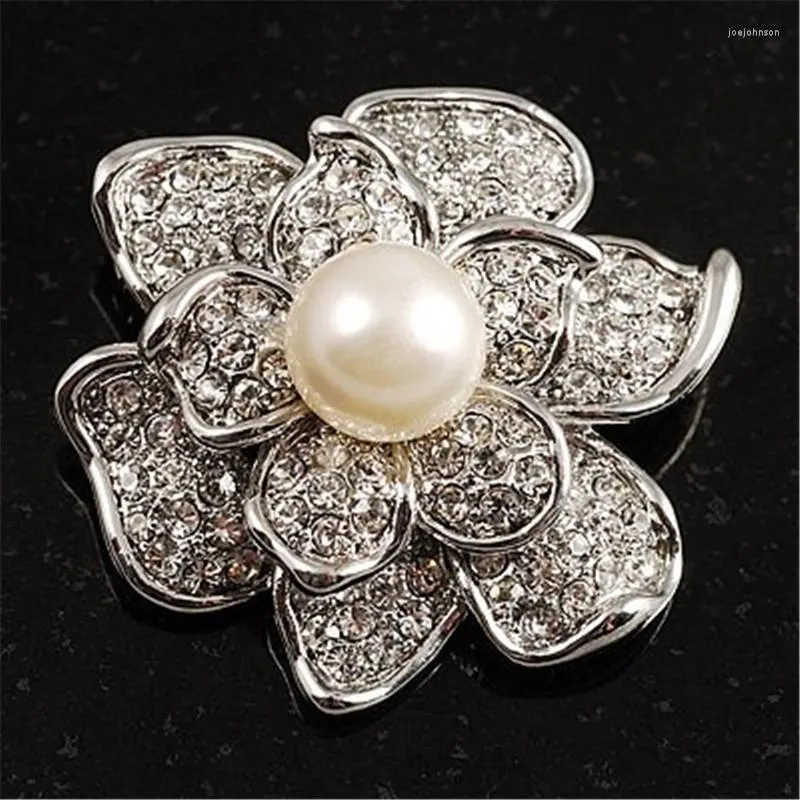 Romantic Silver Rose Flower Brooch With Full Rhinestone And Large Fresh Pearl Accents Perfect For Weddings And Formal Occasion For Women From Joejohnson 10.66 DHgate.Com