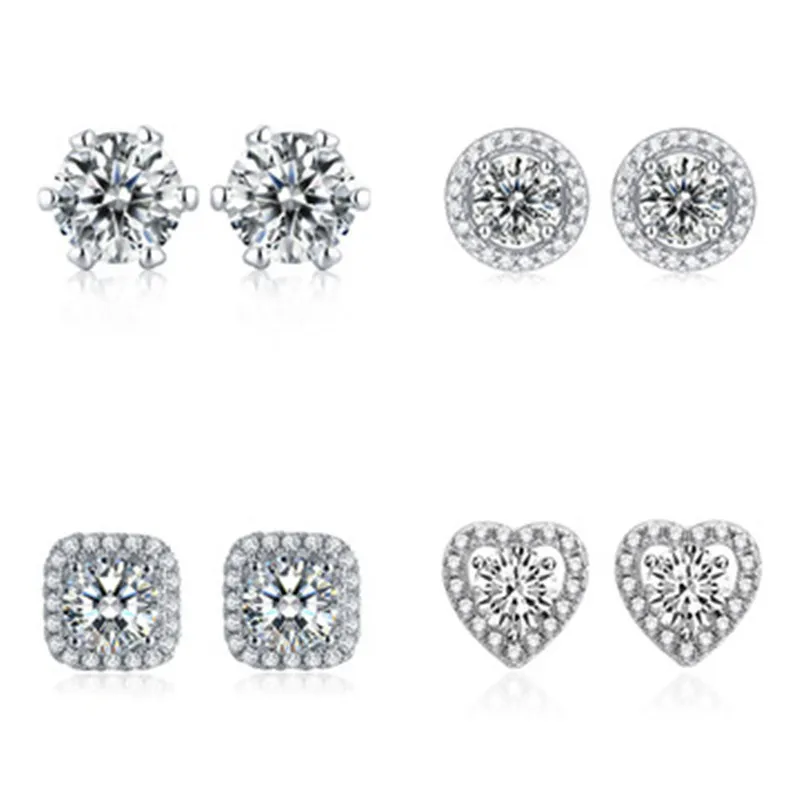 Ladies Classic S925 Silver Diamond Crystal Zirkon Stud -oorbellen One Carat -oorbellen voor vrouwelijke designer sieraden
