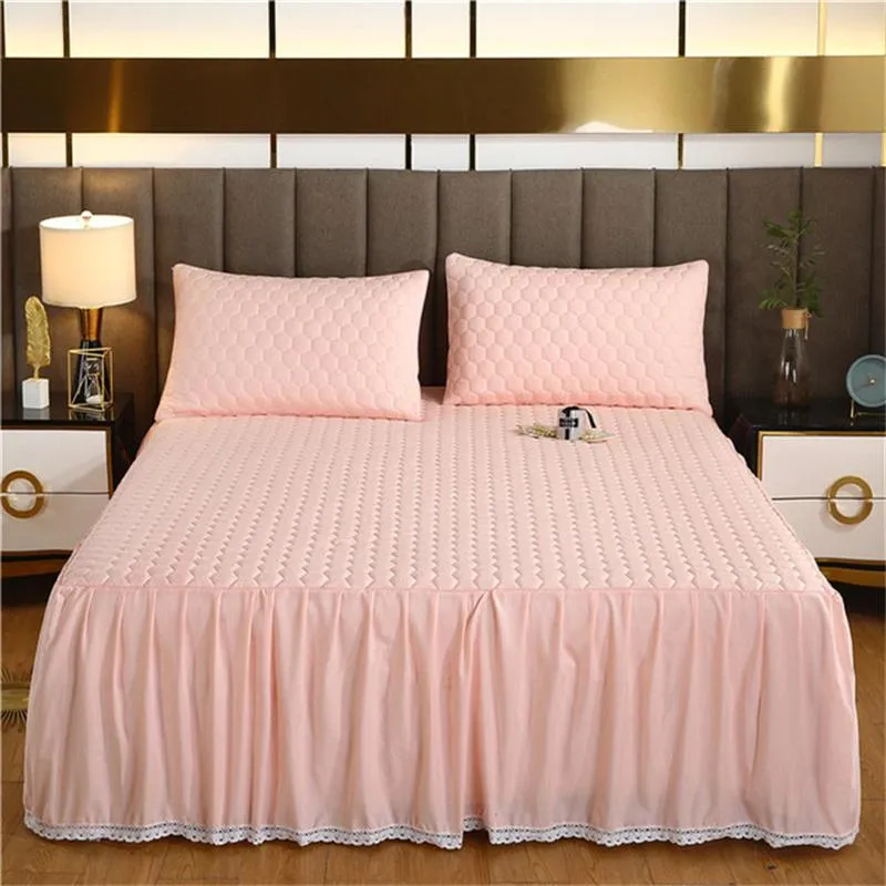 Ställ in lyxig veck förtjockad quiltad monterad lakan med kudde täcke euro queen size säng täcker madrass täcke säng linne