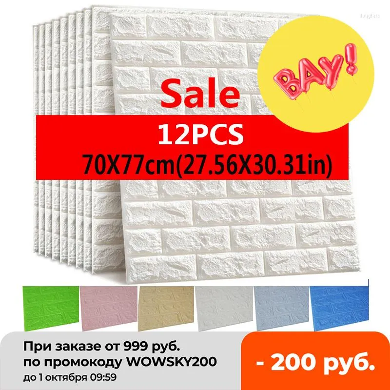 Pegatinas de pared, 12 Uds., paneles de espuma de ladrillo, autoadhesivo 3D, papel tapiz de piedra en relieve DIY, decoración del hogar, sala de estar, decoración de la cocina