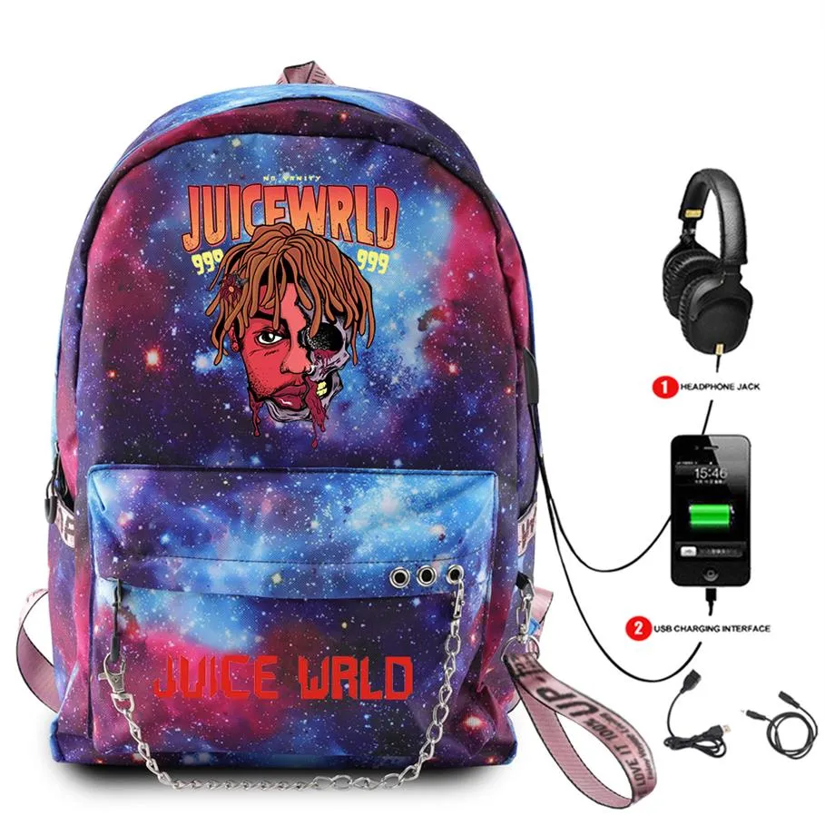 Hommes jus Wrld sac à dos mode ciel étoilé sac à dos USB multifonction sac à dos Oxford voyage sacs d'école Streetwear Hip Hop Bags293L