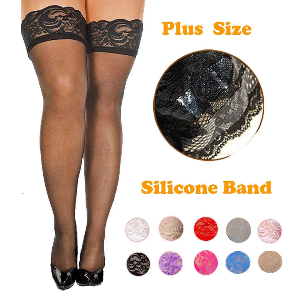 Lace Woman Socks Silicone sexy kousen mode groothandel top plus size dij high voor nylon porno lingerie blijf omhoog zwart roze rood lange kous wit wit