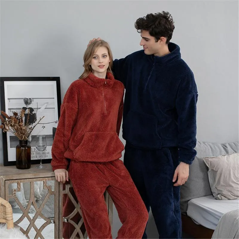 Ropa de dormir para hombre FZSLCYIYI, conjunto de pijamas de invierno para mujer, ropa de casa de franela gruesa y cálida, ropa de casa para mujer, traje