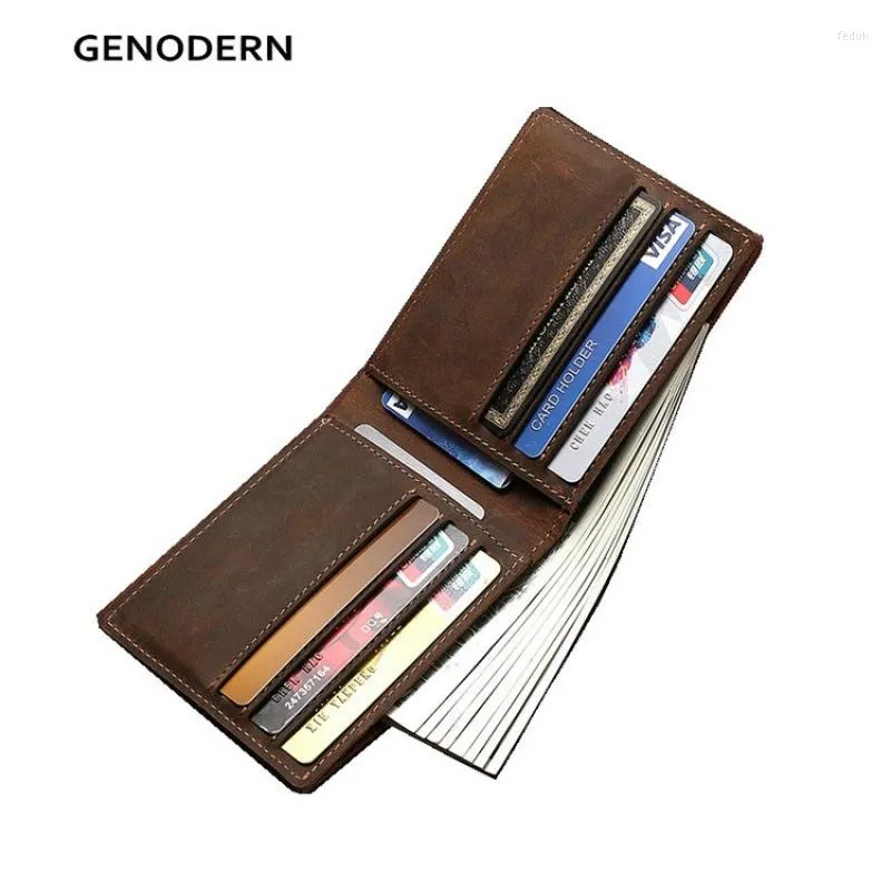 Portefeuilles GENODERN Crazy Horse Leather Men's Wallet Vintage Cow For Men Slim Male Purse