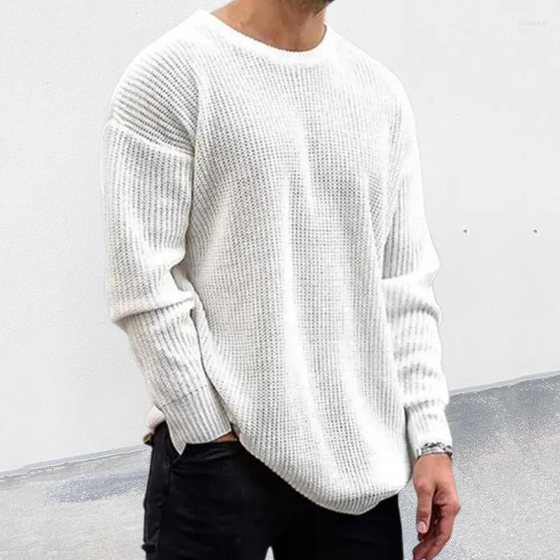 Camisolas masculinos 2023 Men da primavera Casual Solid Color Sweater Moda Moda Slim Manga Longa Crew Jumper Tops Men Cloes