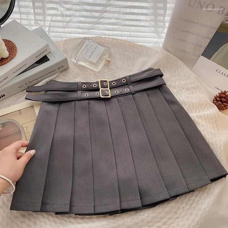 Skirts 90s Vintage Retro Pearls Women Y2k High Waist Short Skirt With Belt Pleated Female A line Clothing All match