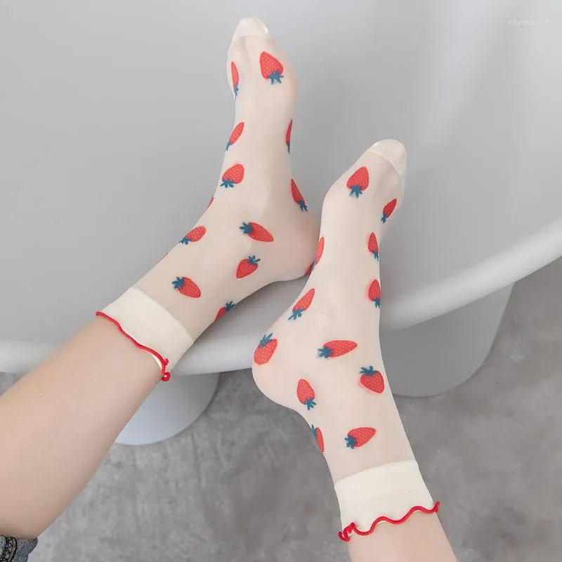 Women Socks College Style Casual Candy Color Harajuku Lovely Fruit Strawberry Cherry Watermelon Avocado Banana Autumn Winter Sox