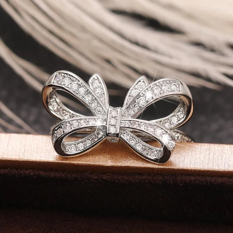 Anillos de boda CAOSHI elegante anillo de lazo para mujer para fiesta Color plata brillante Zirconia dedo joyería compromiso elegante dulce regalo