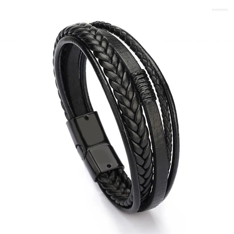 Handmade Multilayer Genuine Leather Link Mens Leather Bracelet For