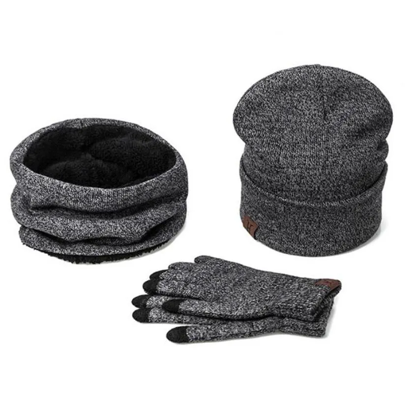 A Set Of Men Women Winter Hats Scarves Gloves Cotton Knitted Hat Scarf Set For Male Female Winter Accessories 3 Pieces Hat Scarf231D