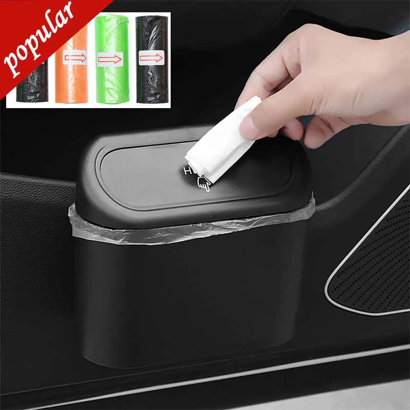 Nieuwe auto -prullenbak met deksel voertuig Trash vuilnisbak afvalbin Automotive Interieur Accessoires Portable Hangende Mini WasteBasket Bin