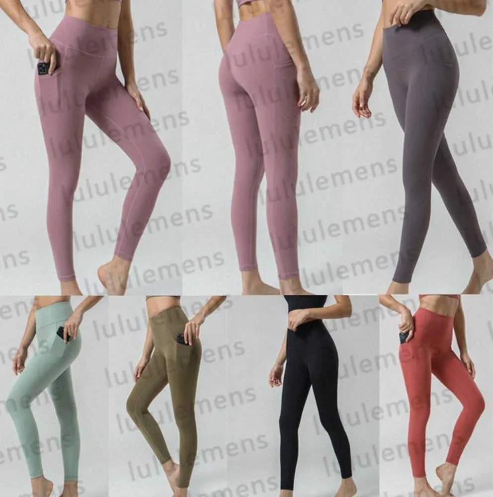 lulus uitlijnt yoga-outfit vrouwen nieuwste dubbelzijdige geborstelde geborsteld hoge taille zijkant pocket leggings sportontwerper bijgesneden broek geavanceerd ontwerp 50es