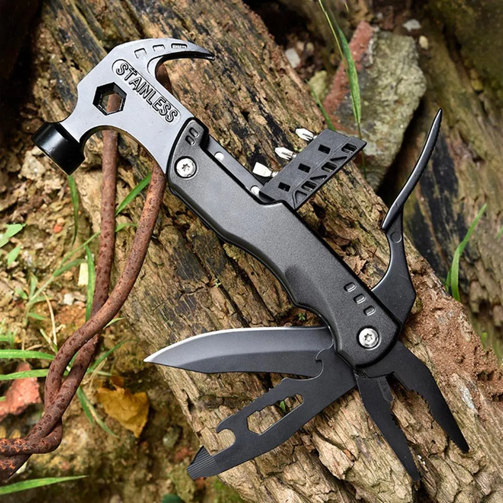 Hammer Multifunctional Outdoor Screwdriver Pliers Camping Accessories Claw Hammer Belt Knife Survival Gear Hammer Saw