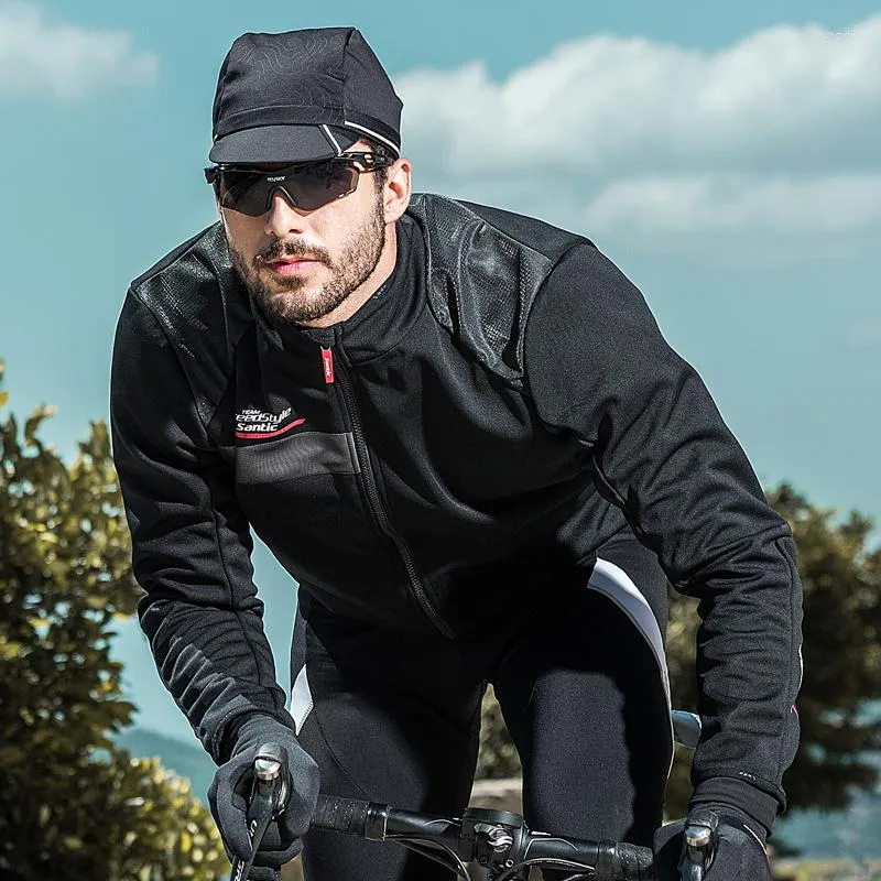 Racing Jackets Santic Mens Fleece Thermal Cycling Jacket Winter