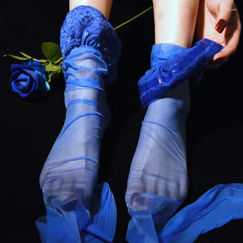 Kadın SOCKS 8D Yağ Parlak Medias Seksi Dantel Üst Uyluk Yüksek Çoraplar Parlak İnce Şeffaf İpek Külotlu Köpek Kalma