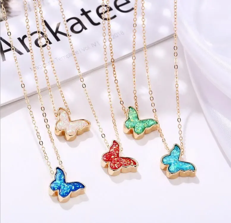 Fashion Blue Red Butterfly Necklace Women Charm Acrylic Butterfly Necklaces for Girls Best Friend Gift DHL Wholesale
