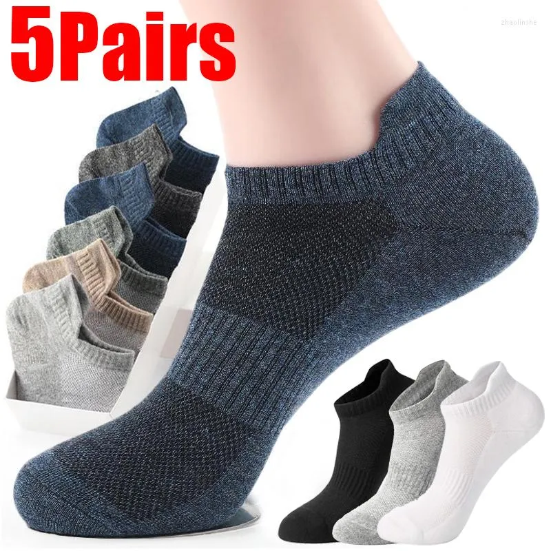 Meias masculinas 5Pairs Men algodão curto respirável MSH Sport Casual Sock Sock Spring Summer Summer Fino preto branco não deslizamento Sox