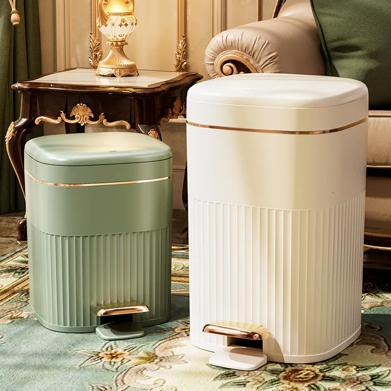 Waste Bins Creative 2023 Trash Can Home Bathroom Living Room Bedroom Light Luxury Modern Large Capacity with Cover Pedal Type Convenient 230512