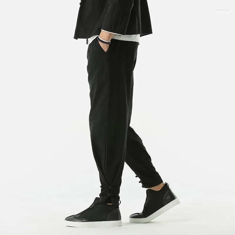 Мужские брюки в стиле хлопковые китайские льняные харрема лето мужчина 2023 весенний свитер. Случайный бегун мужской свет