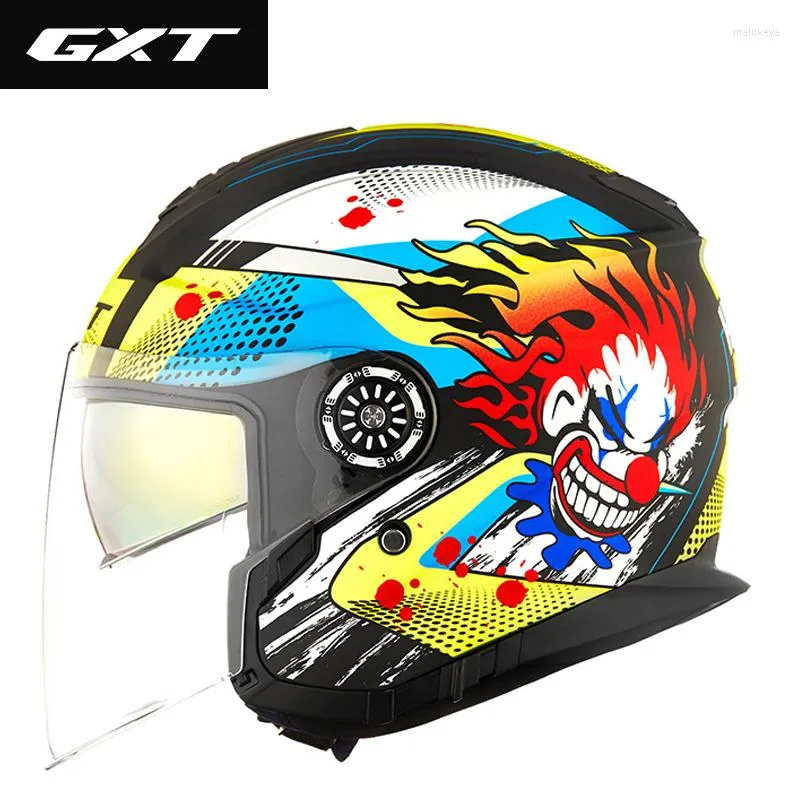 Motorfietshelmen GXT Originele Scooter Motor Motocross Motocross Half Face Helmet Electric Safety Double Lens Women Men Men Casco Moto