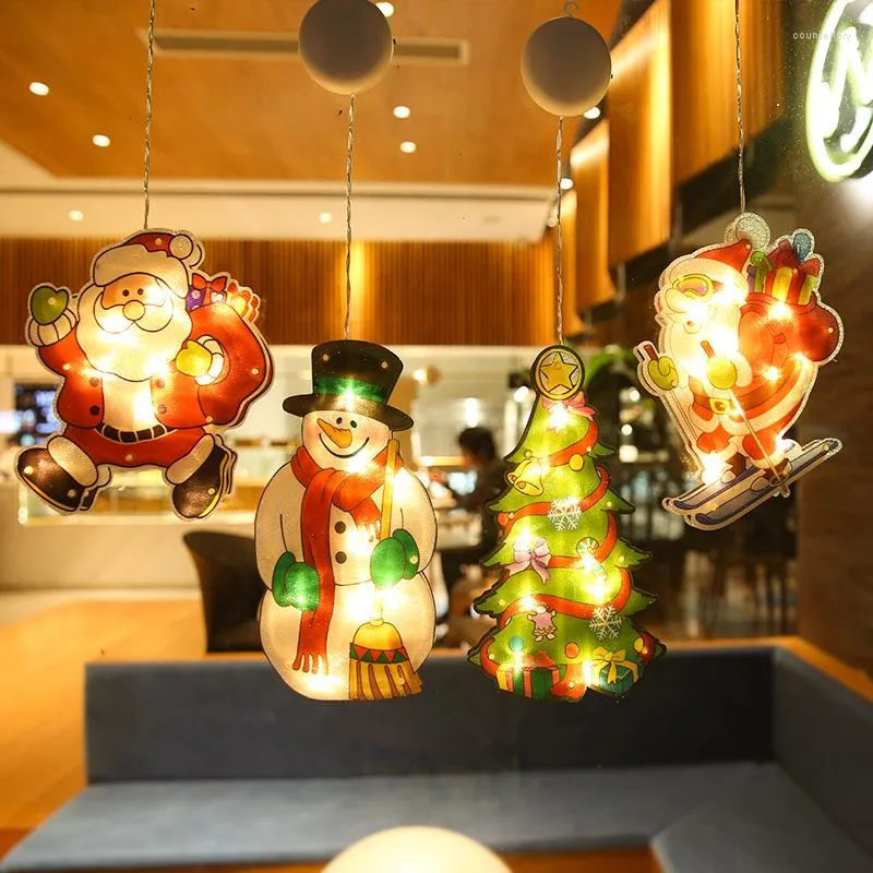 Lâmpadas de parede Luzes de Natal Janela pendurada de decoração de Natal com pó de copo Decorações para o ano em casa 2023