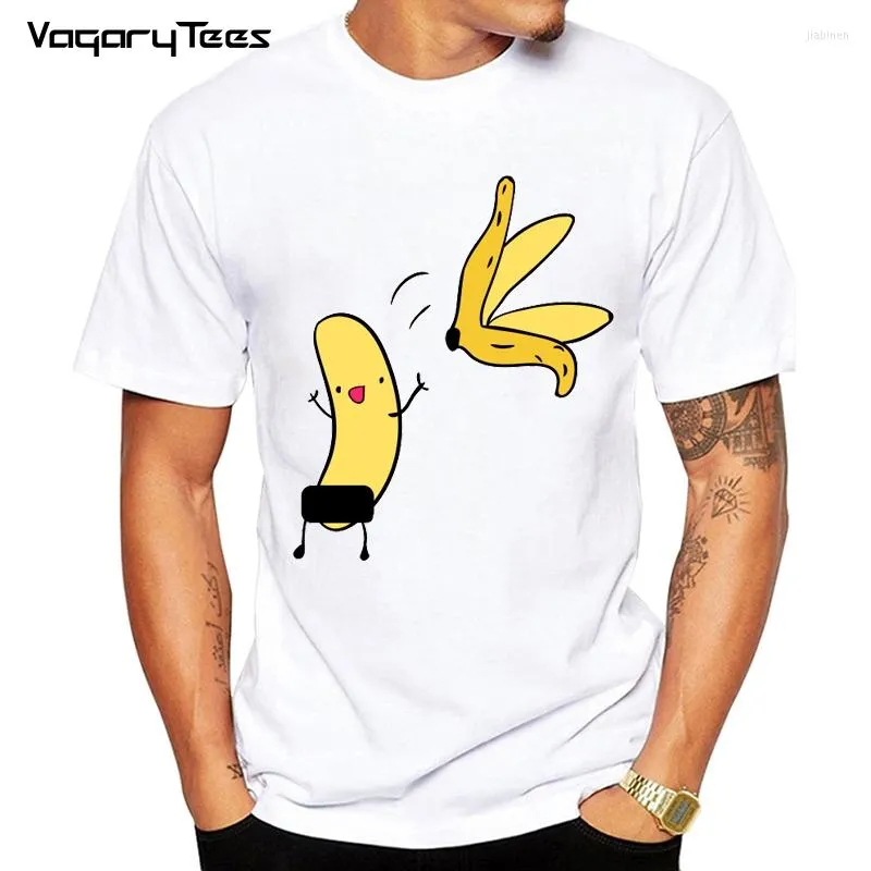 Herr t-skjortor banan disrobe rolig design tryck t-shirt sommar humor skämt hipster vit casual streetwear