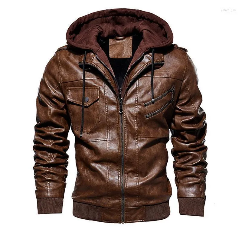 Hommes de Fourrure Faux Automne Hiver Chaqueta Moto Hombre Moto En Cuir Veste Hommes Chaud Coupe-Vent À Capuche PU Vestes Survêtement