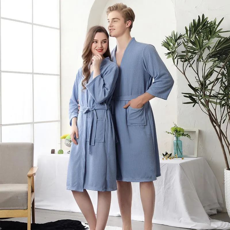 Amanti degli indumenti da notte delle donne Assorbimento d'acqua estivo Moda Asciugamano Accappatoio Uomo Donna Kimono Waffle Accappatoio Mens Plus Size Vestaglia