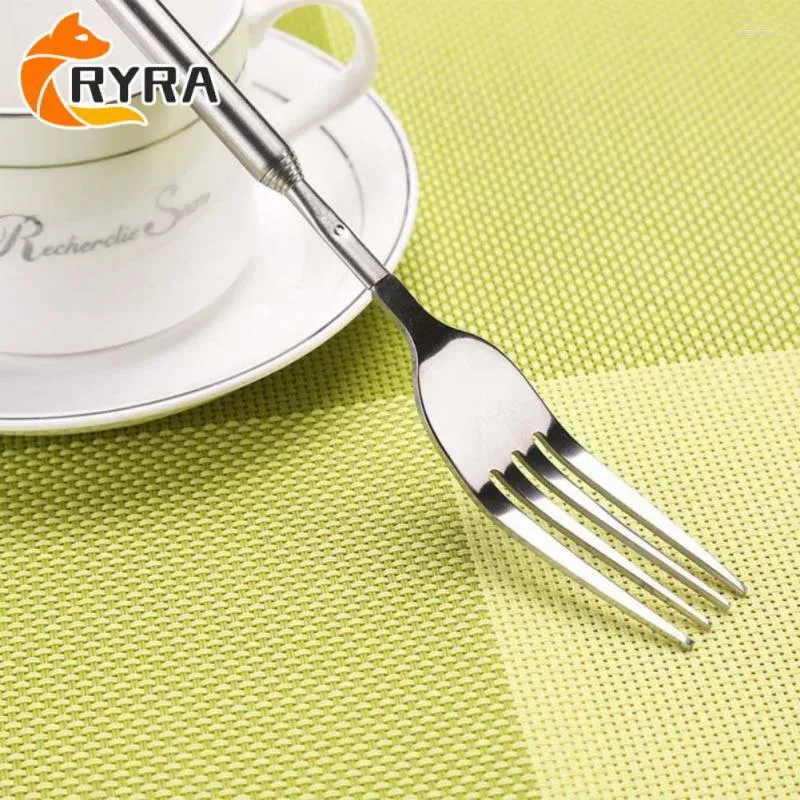 Dinnerware Sets Long Cutlery Forks Silver Dinner Fruit Dessert Stainless Steel Bbq Extendable Kitchen Accessories