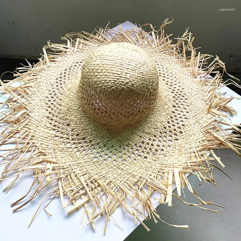 Szerokie grzbiet kapelusze kobiety swobodne raflia słomy kapelusz świąteczny plaż