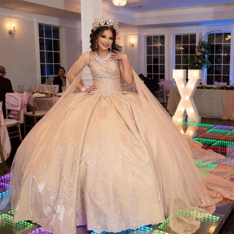 Rose gold quince dress with cape discount