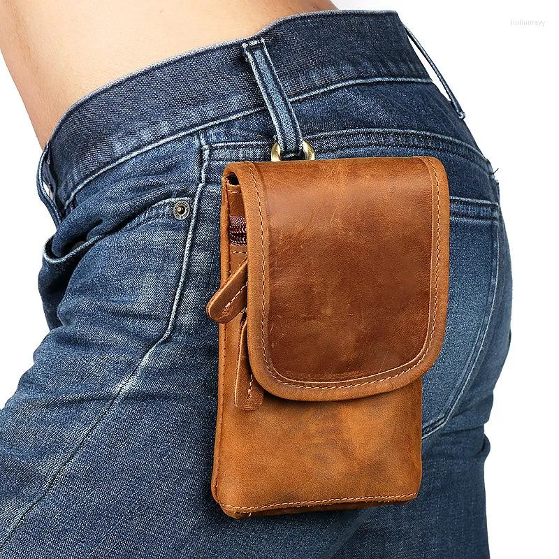 Bolsas de cintura joyir couro genuíno de longa padrão de homem saco simples pura pura pacote casual clássico moda masculina bolsa