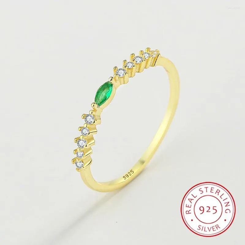 Cluster Rings 2023 Simple Emerald Ring For Women Cz Gold Aguette Green Cubic Zirconia Finger Fashion Stacking Minimal Lovely Jewelry